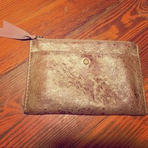 J. Crew Metallic Gold Leather Clutch